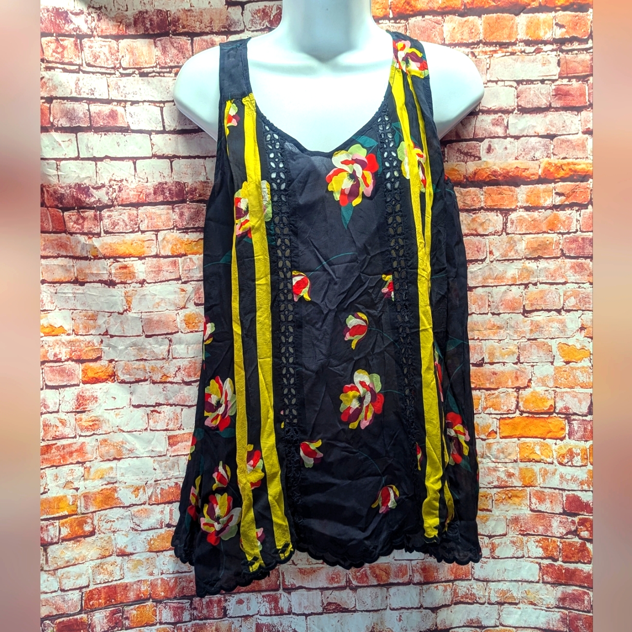 Johnny Was Emily Floral Georgette Eyelet Tank